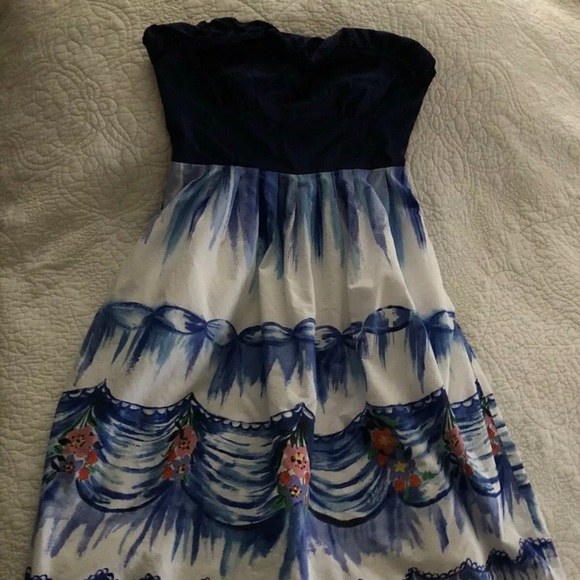 2/$24 🌻 Anthropologie Nathalie Lete Paris Size ? Strapless Blue Floral - Picture 4 of 11